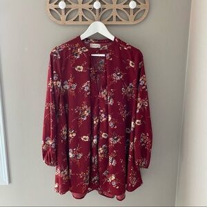 Altar'd State Keyhole Floral Print Tunic Red Sz Small